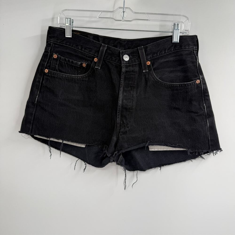 Levi's 501 Cut Off Shorts Womens 33 Black Dark Wash Distressed Denim Hi-Rise